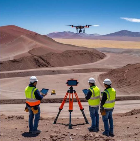 Equipo de ESAP con topógrafo y dron en una ruta del desierto